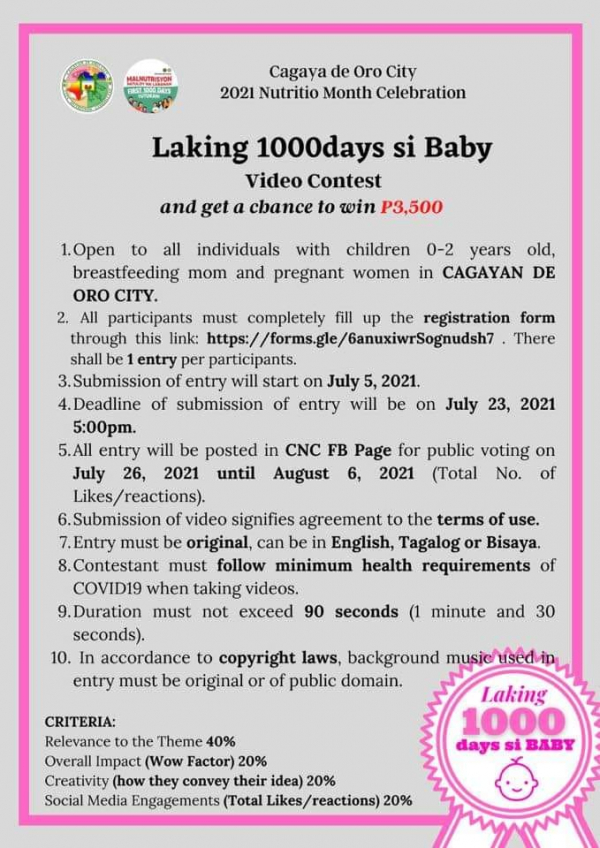 ‘Laking 1000 Days Si Baby’ video contest  gilusad sa City Nutrition Committee