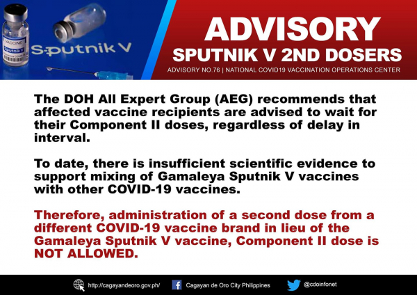 Advisory/Update on Sputnik V Vaccine (Component II doses)