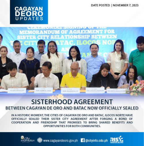 SISTERHOOD AGREEMENT BETWEEN CAGAYAN  DE ORO AND BATAC NOW OFFICIALLY SEALED