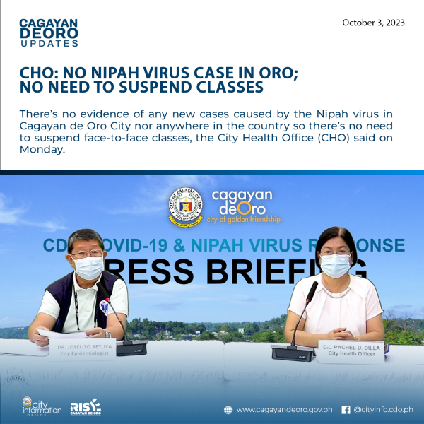 CHO: NO NIPAH VIRUS CASE IN ORO;  NO NEED TO SUSPEND CLASSES