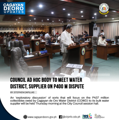 COUNCIL AD HOC BODY TO MEET WATER  DISTRICT, SUPPLIER ON P400 M DISPUTE
