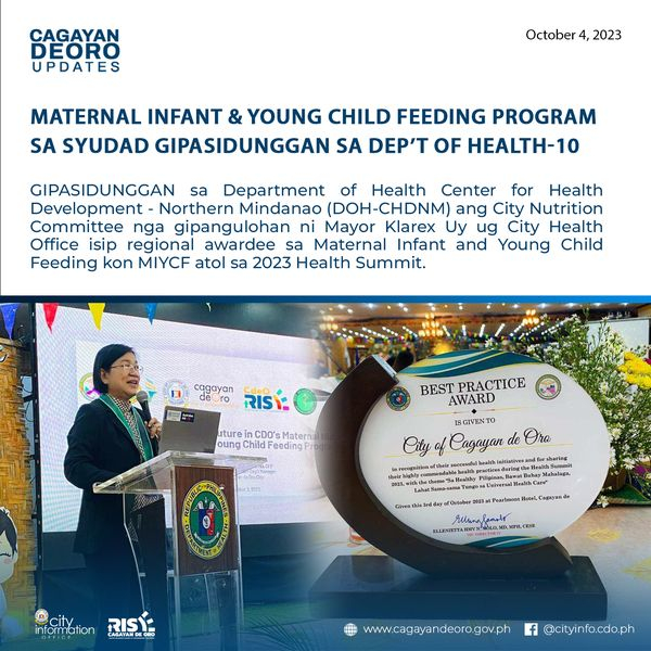 MATERNAL INFANT &amp; YOUNG CHILD FEEDING PROGRAM  SA SYUDAD GIPASIDUNGGAN SA DEP’T OF HEALTH-10