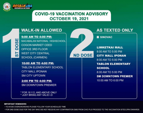 2nd DOSE VACCINATION SCHEDULE FOR TOMORROW (19 OCT 2021)