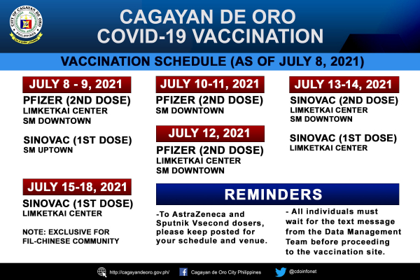 Vaccination schedule update as of July 8, 2021