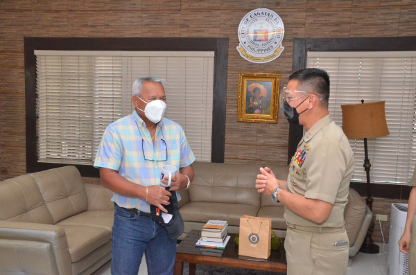 CDR. Darwin F. Nieva (GSC) together with LCDR. Elmer Bryan Bilangdal, PN; LCDR. Kristoffer Ian Peloma, PN; and LTJG Johnny D. Marohombsar III, PN of the BRP Andres Bonifacio (P517) paid a courtesy visit to Mayor Oscar Moreno Thursday, October 28.